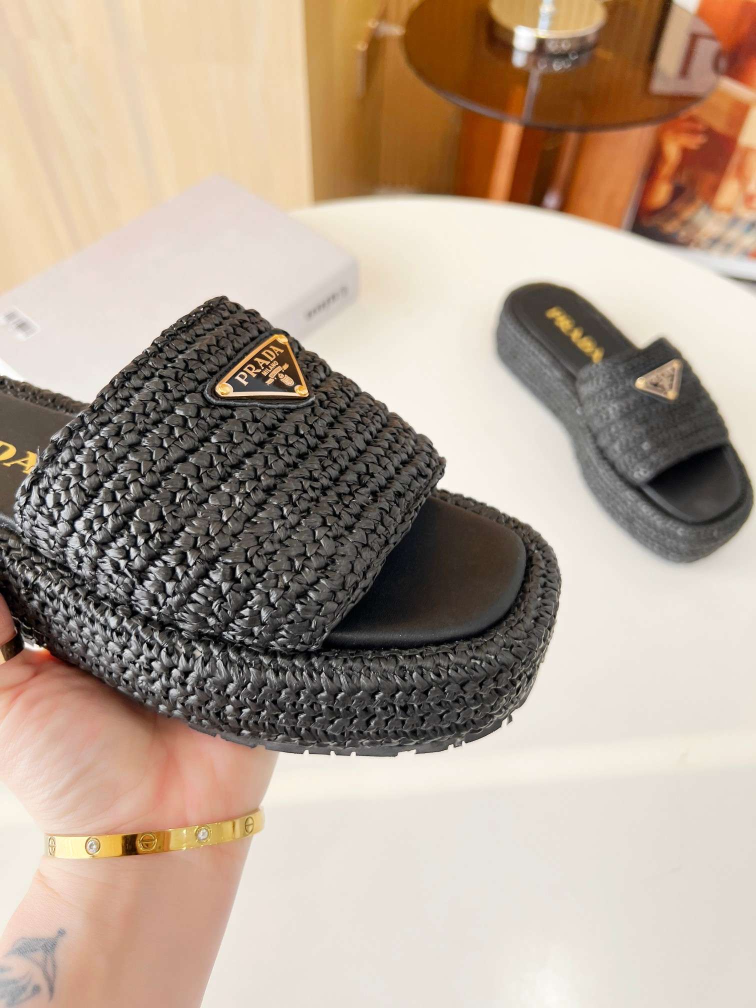 Pra*a Crochet Flatform Slides Black For Women