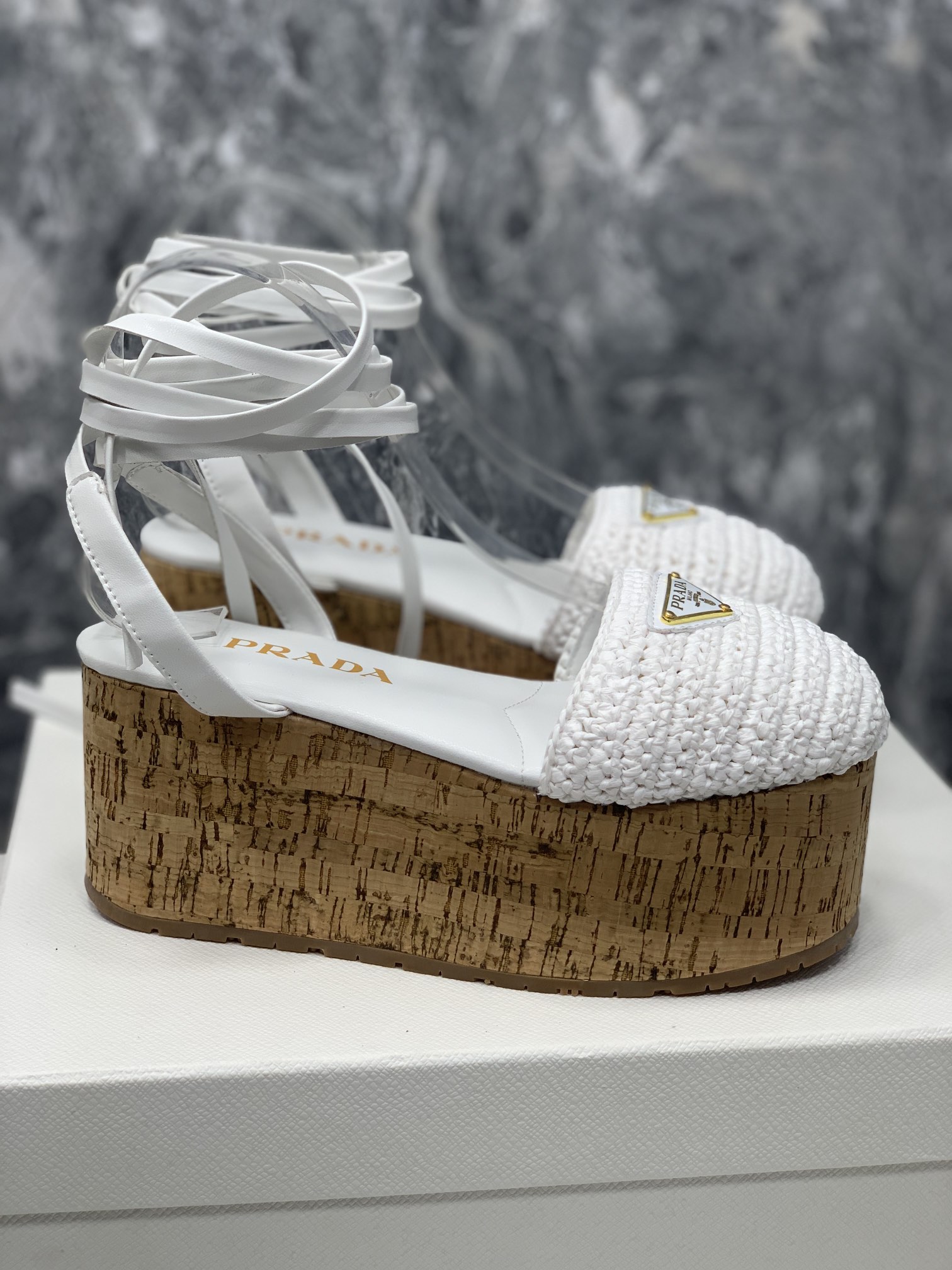 Pra*a Crochet Wedge Sandals White For Women