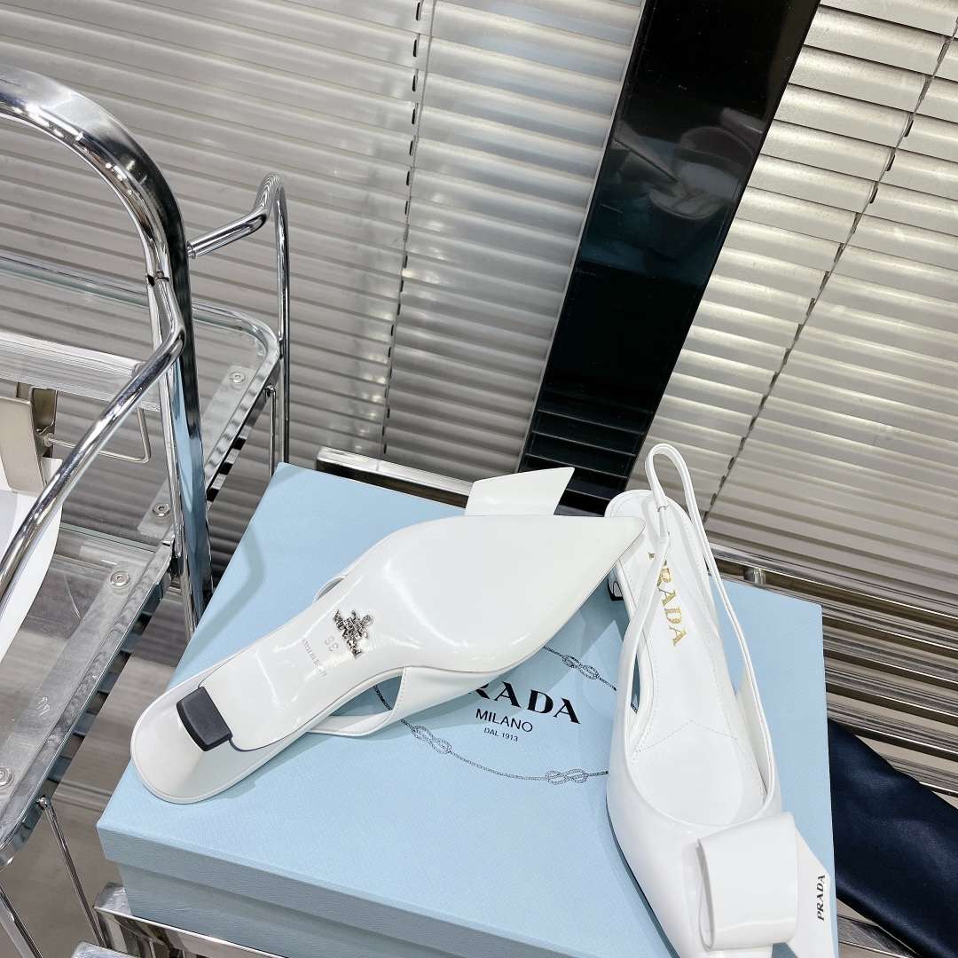 Pra*a Frill Slingback Pumps White For Women