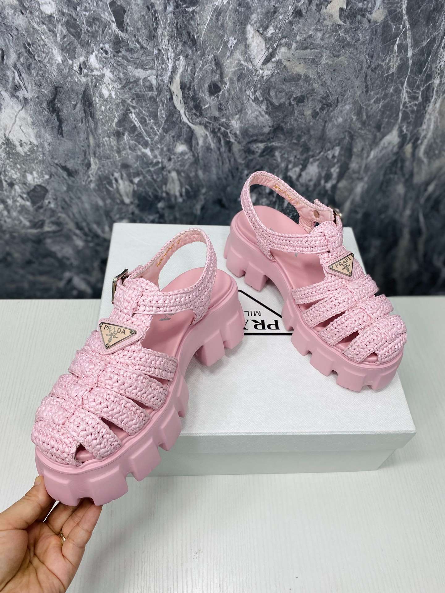 Pra*a Monolith Crochet Cage Sandals Pink For Women