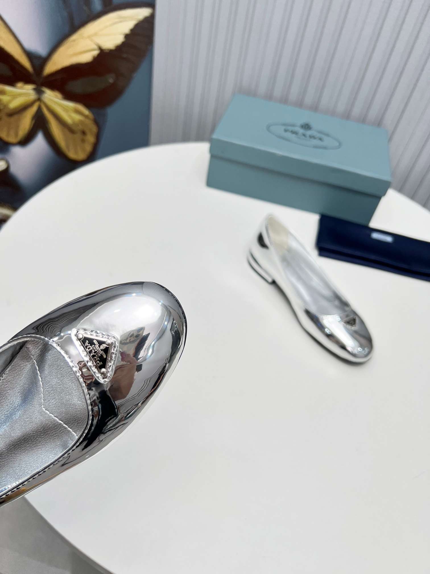 Pra*a Patent Ballerinas Silver For Women