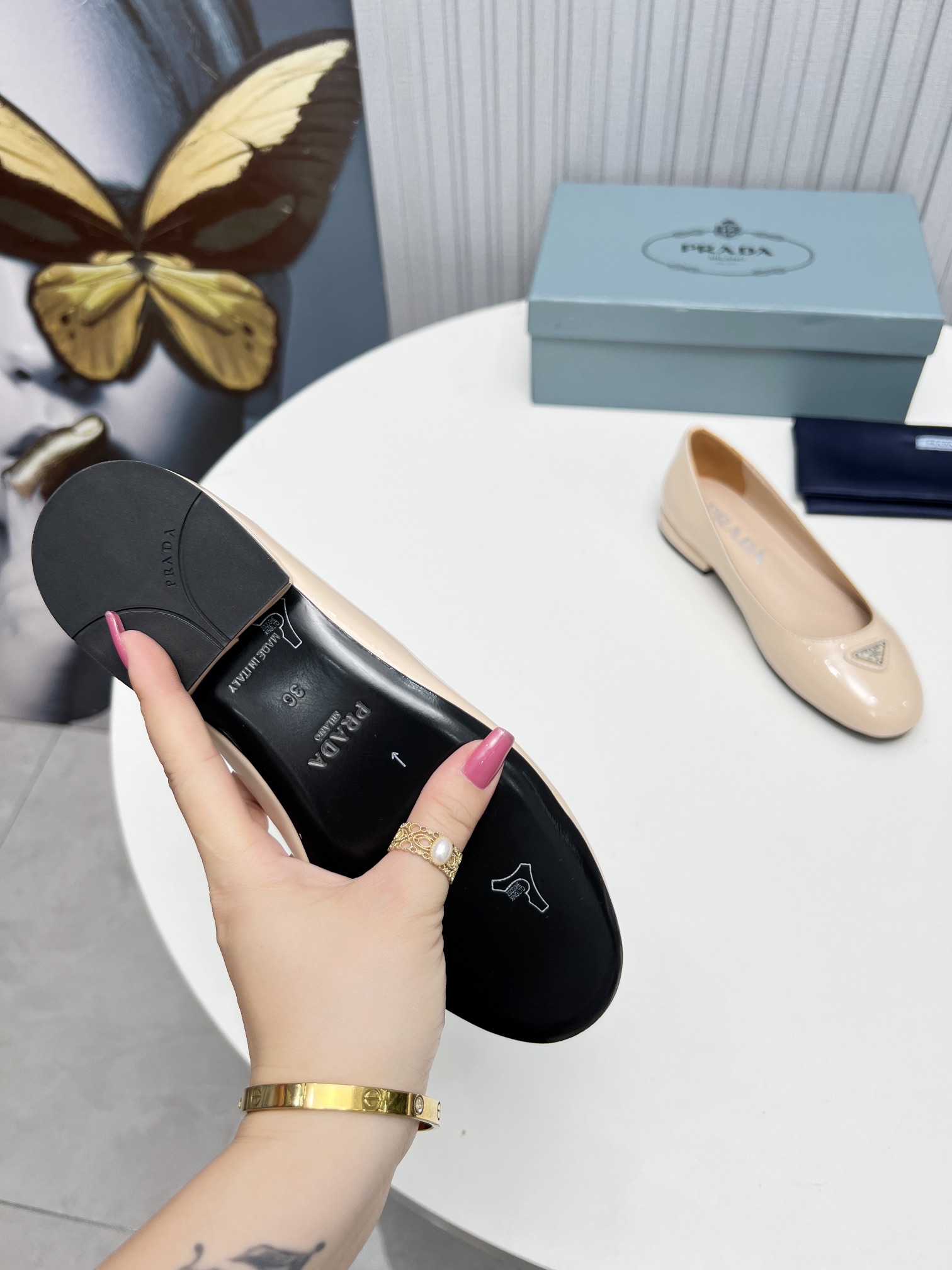 Pra*a Patent Ballerinas Pink For Women