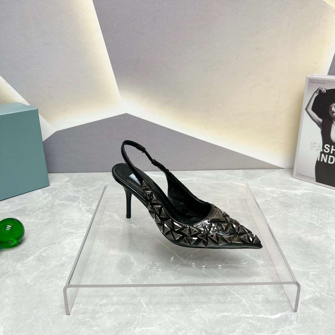 Pra*a Slingback Spike Pumps Black For Women