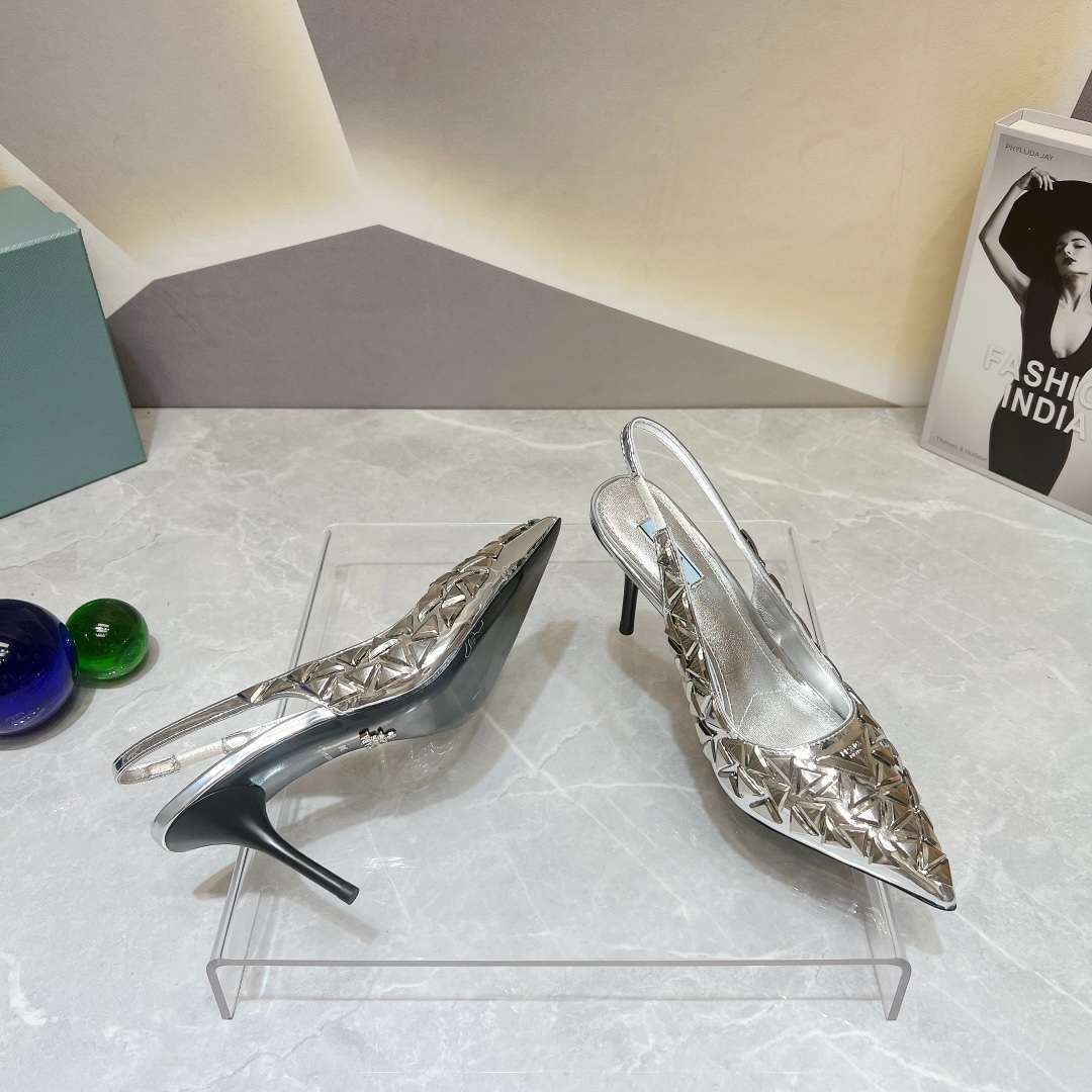 Pra*a Slingback Spike Pumps Silver For Women