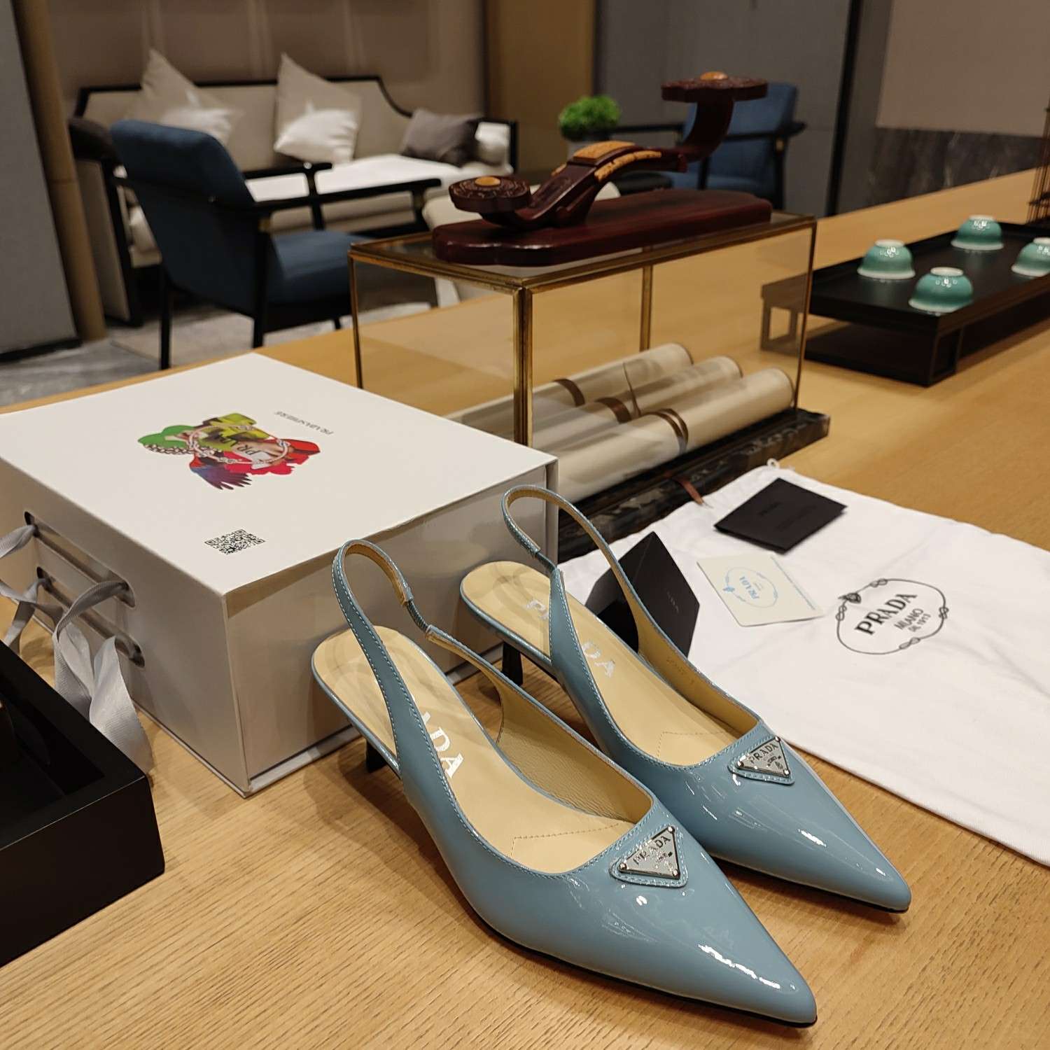 Pra*a Slingback Spike Pumps Blue For Women