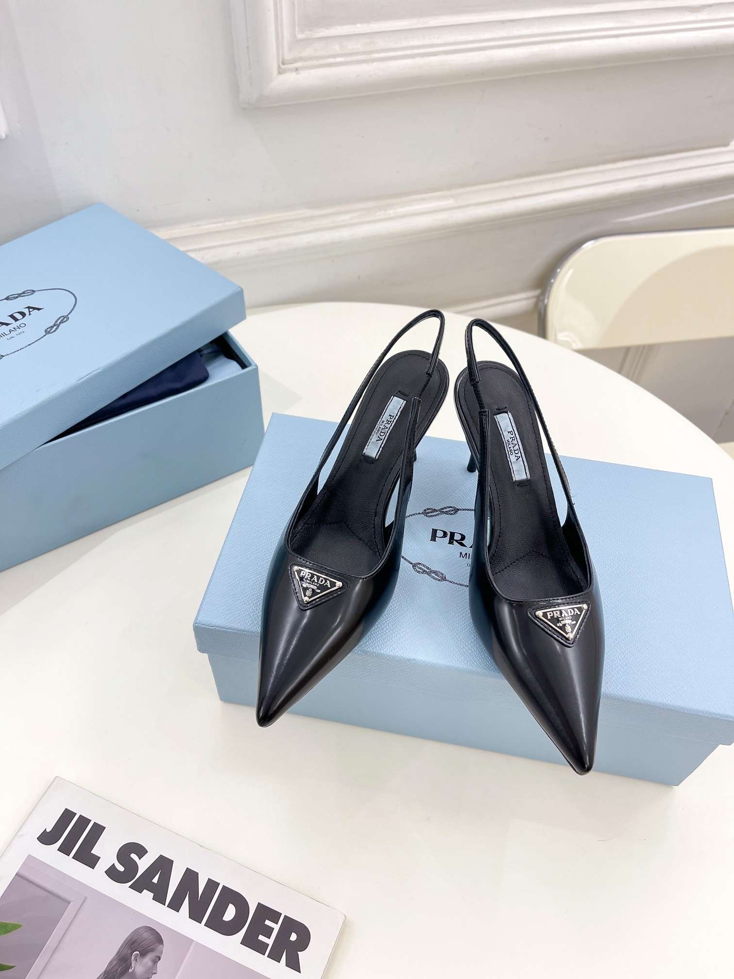 Pra*a Slingback Spike Pumps Black For Women