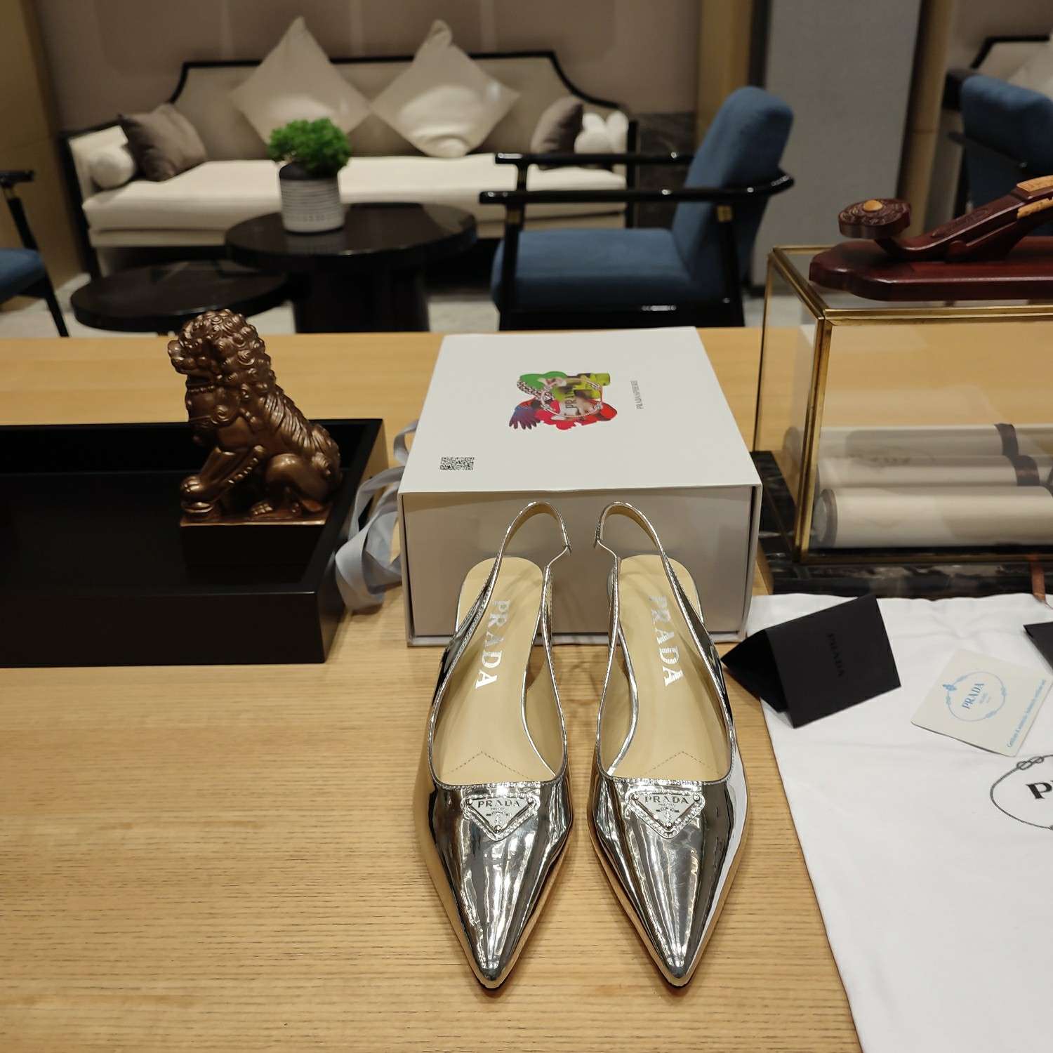 Pra*a Slingback Spike Pumps Silver For Women