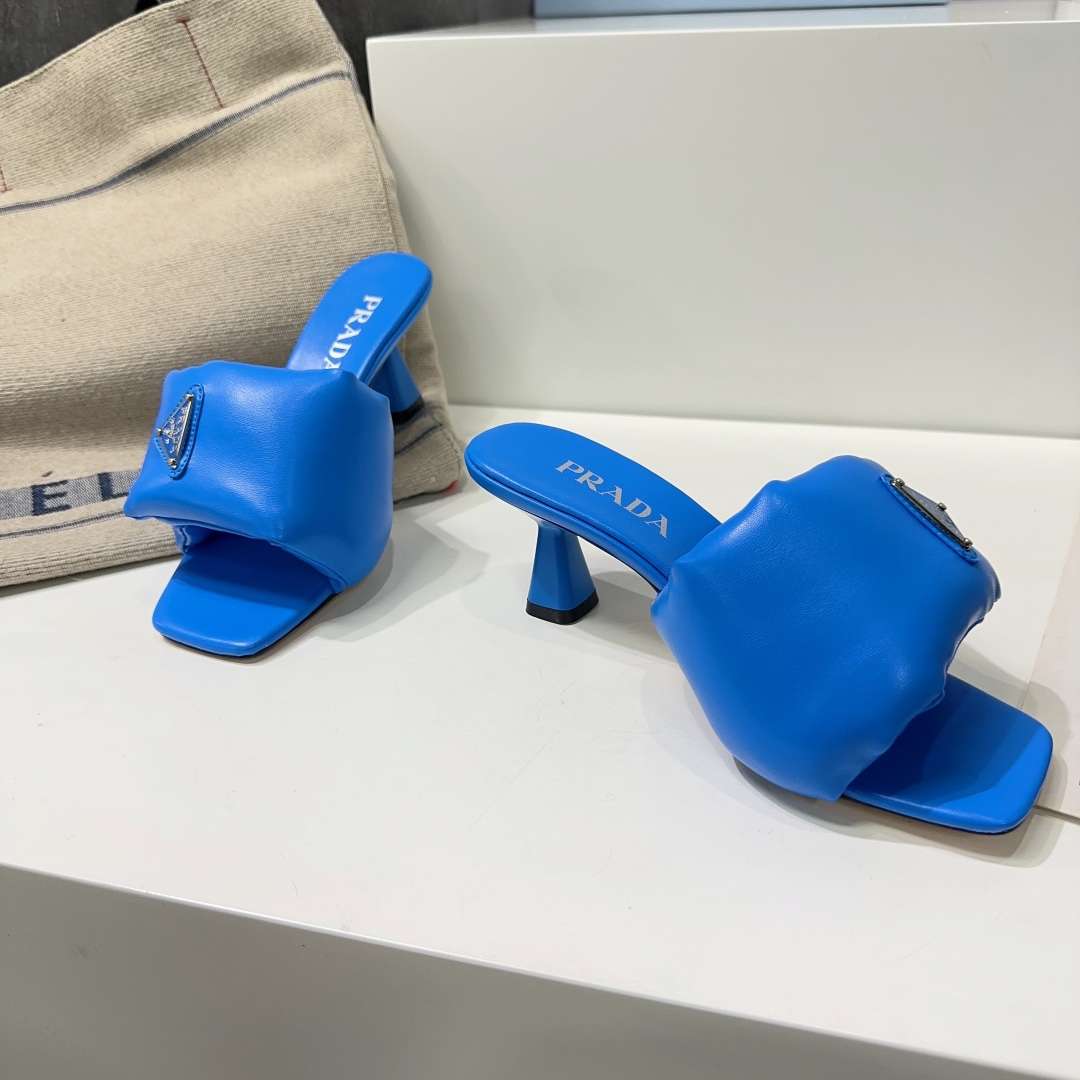 Pra*a Soft Padded Nappa Sandals Blue For Women