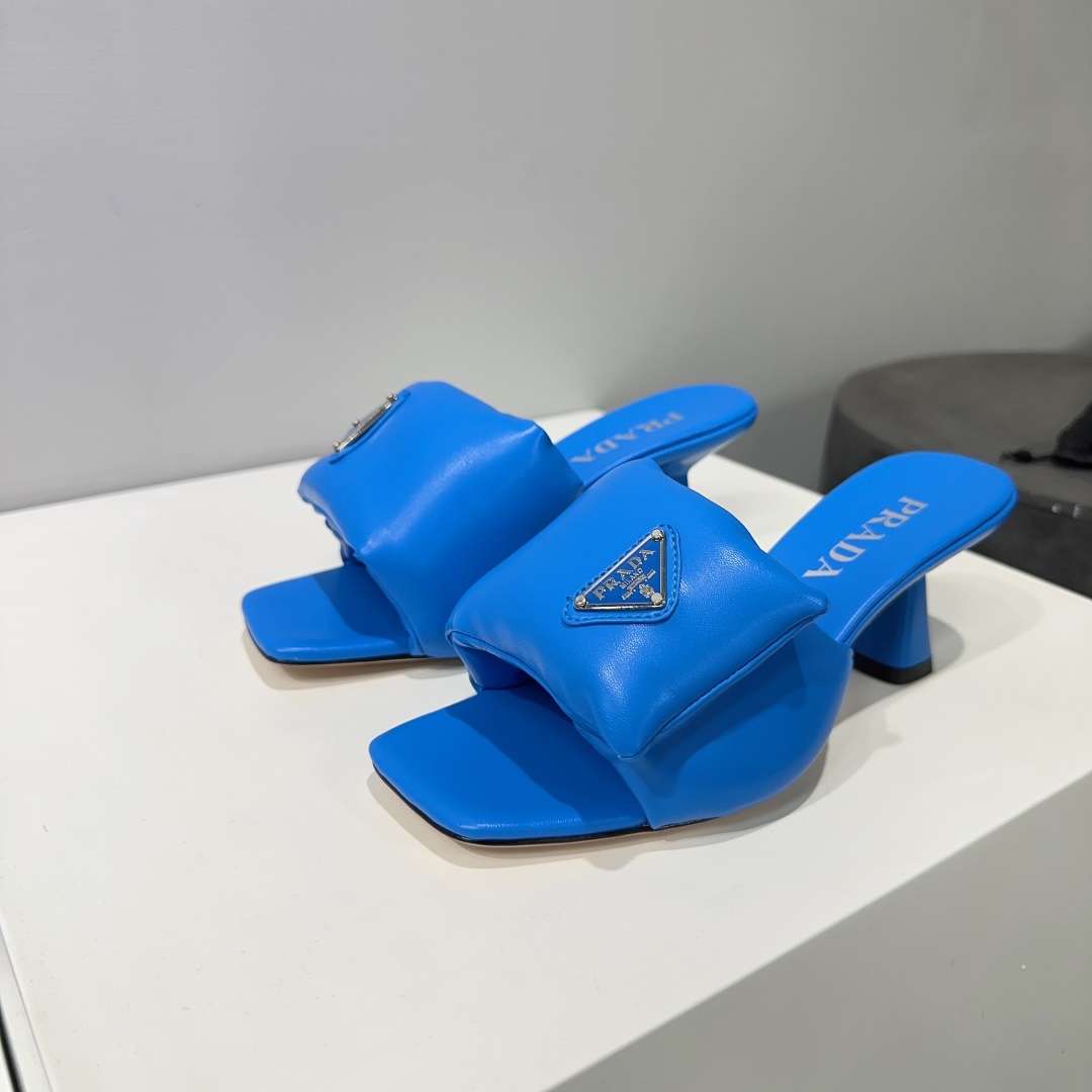 Pra*a Soft Padded Nappa Sandals Blue For Women