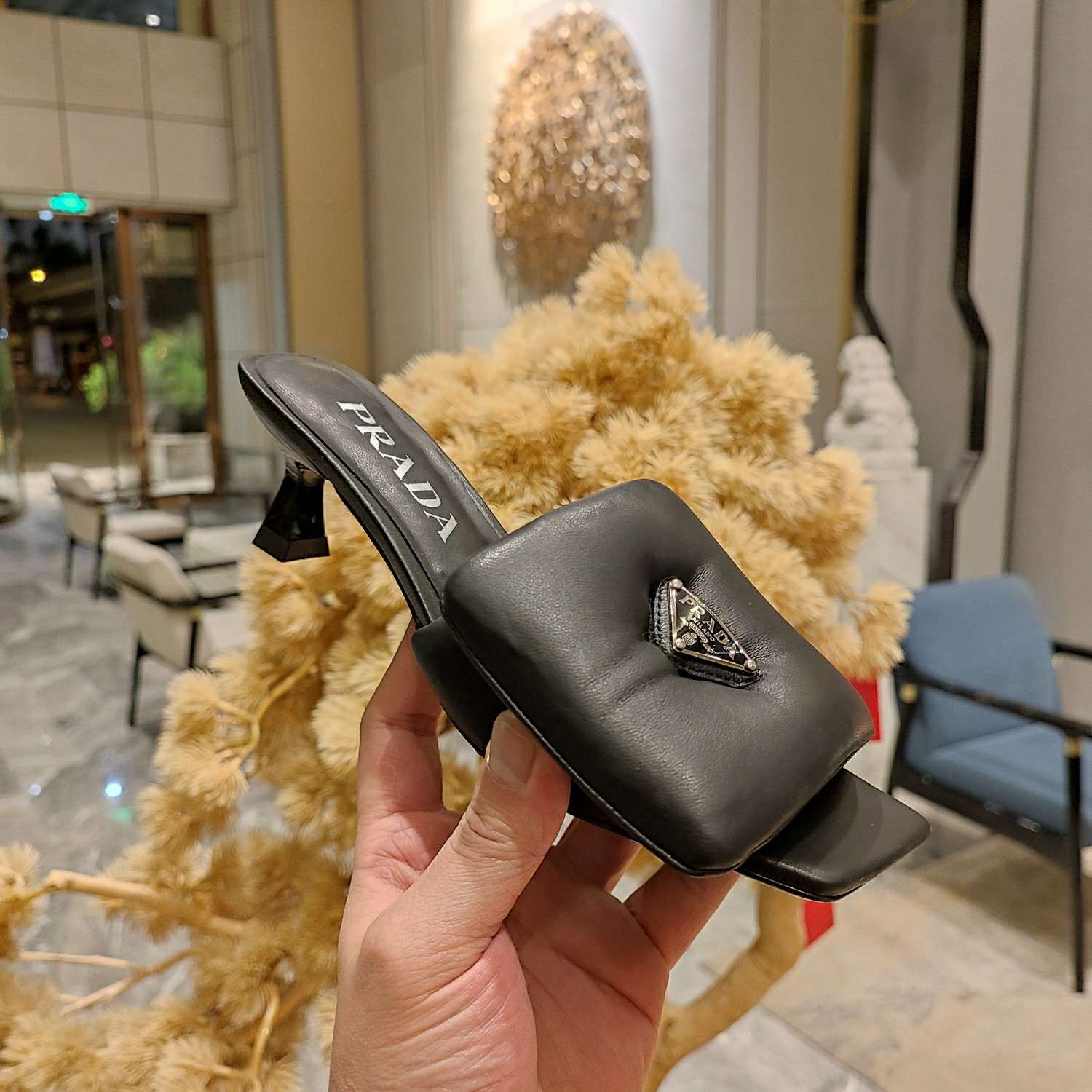 Pra*a Soft Padded Nappa Slides Black For Women