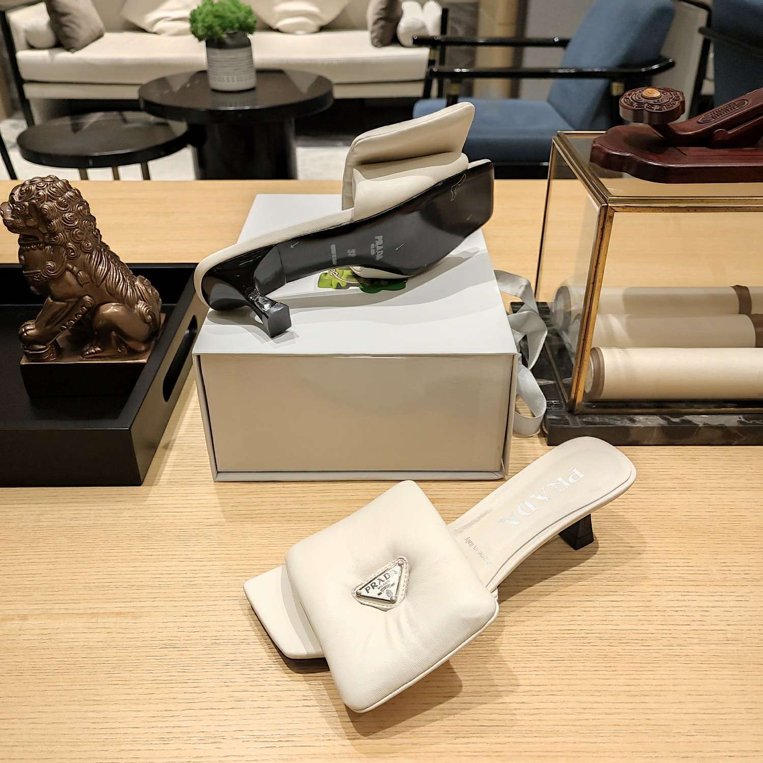 Pra*a Soft Padded Nappa Slides White For Women