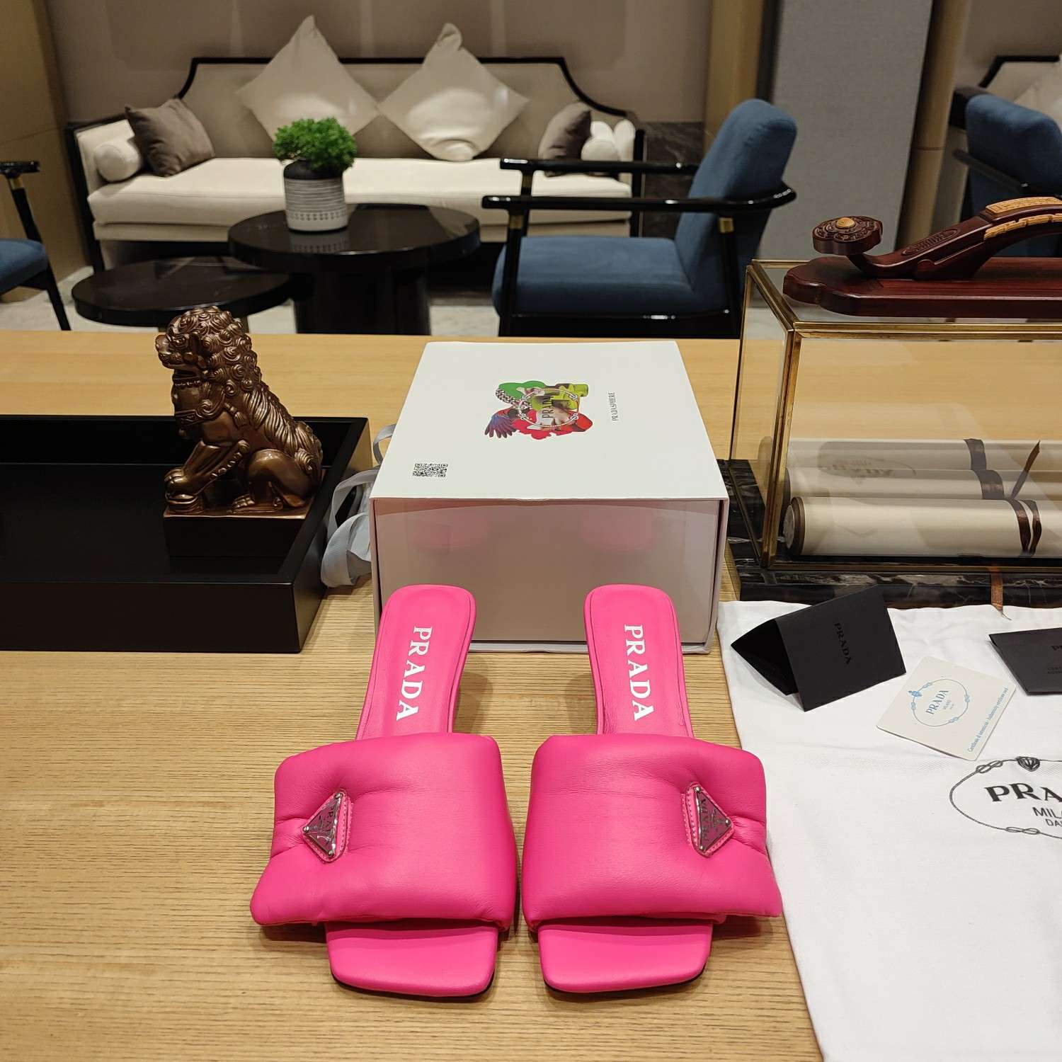 Pra*a Soft Padded Nappa Slides Pink For Women