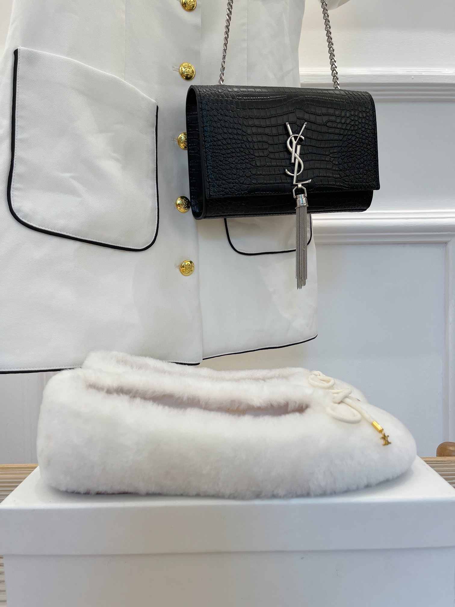 Ce1i*e Les Ballerines Ce1i*e Ballerina With Triomphe Laces And Fur White For Women