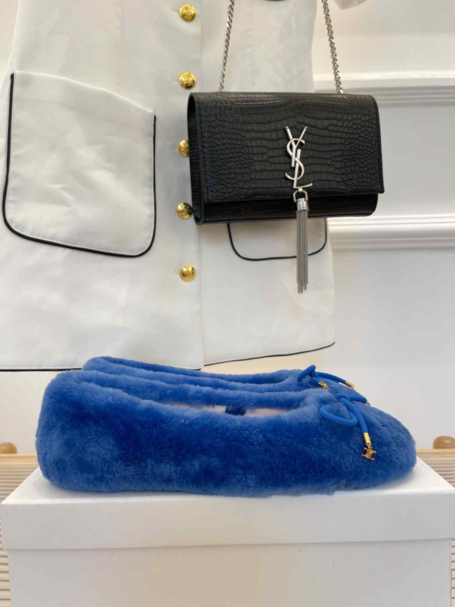 Ce1i*e Les Ballerines Ce1i*e Ballerina With Triomphe Laces And Fur Blue For Women