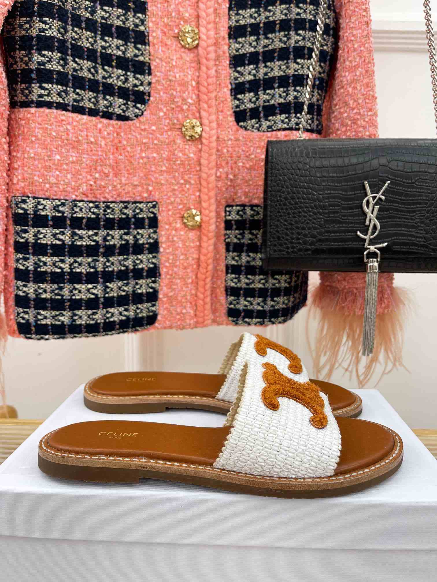 Ce1i*e Lympia Flat In Raffia White For Women