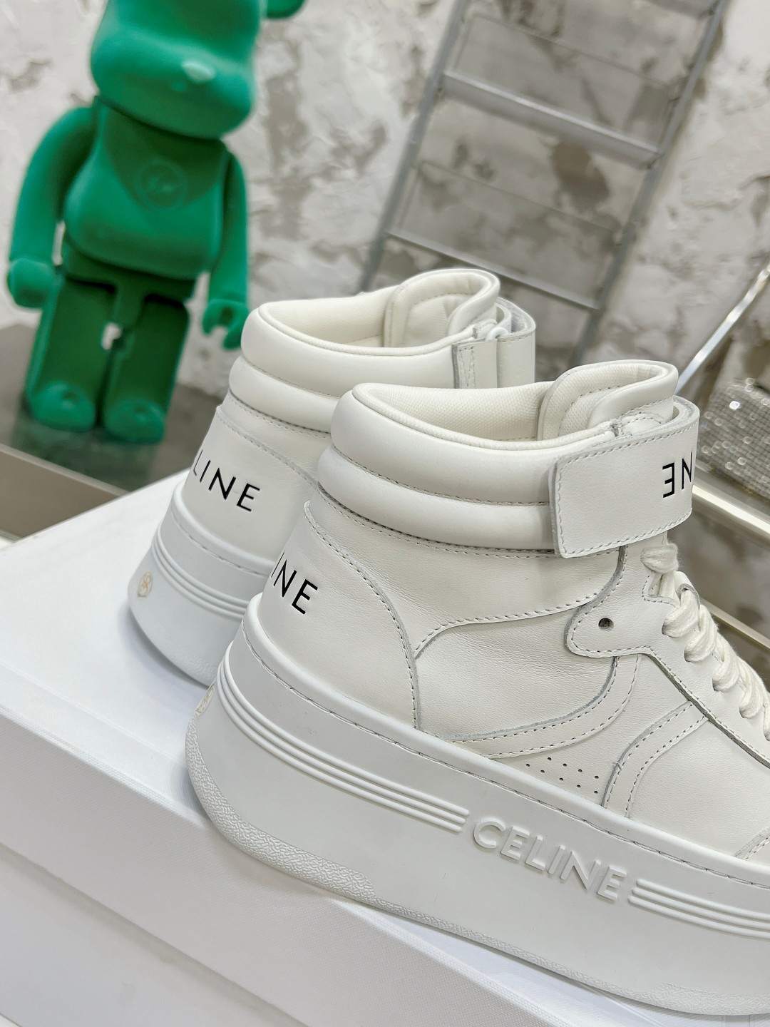 Ce1i*e Mid Block Sneakers With Velcro And Wedge White For Women 352163338C.01OP
