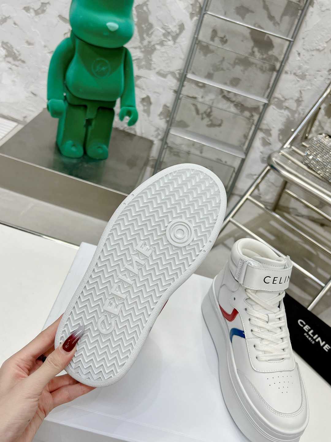 Ce1i*e Mid Block Sneakers With Velcro And Wedge White For Women 352163338C.01UR