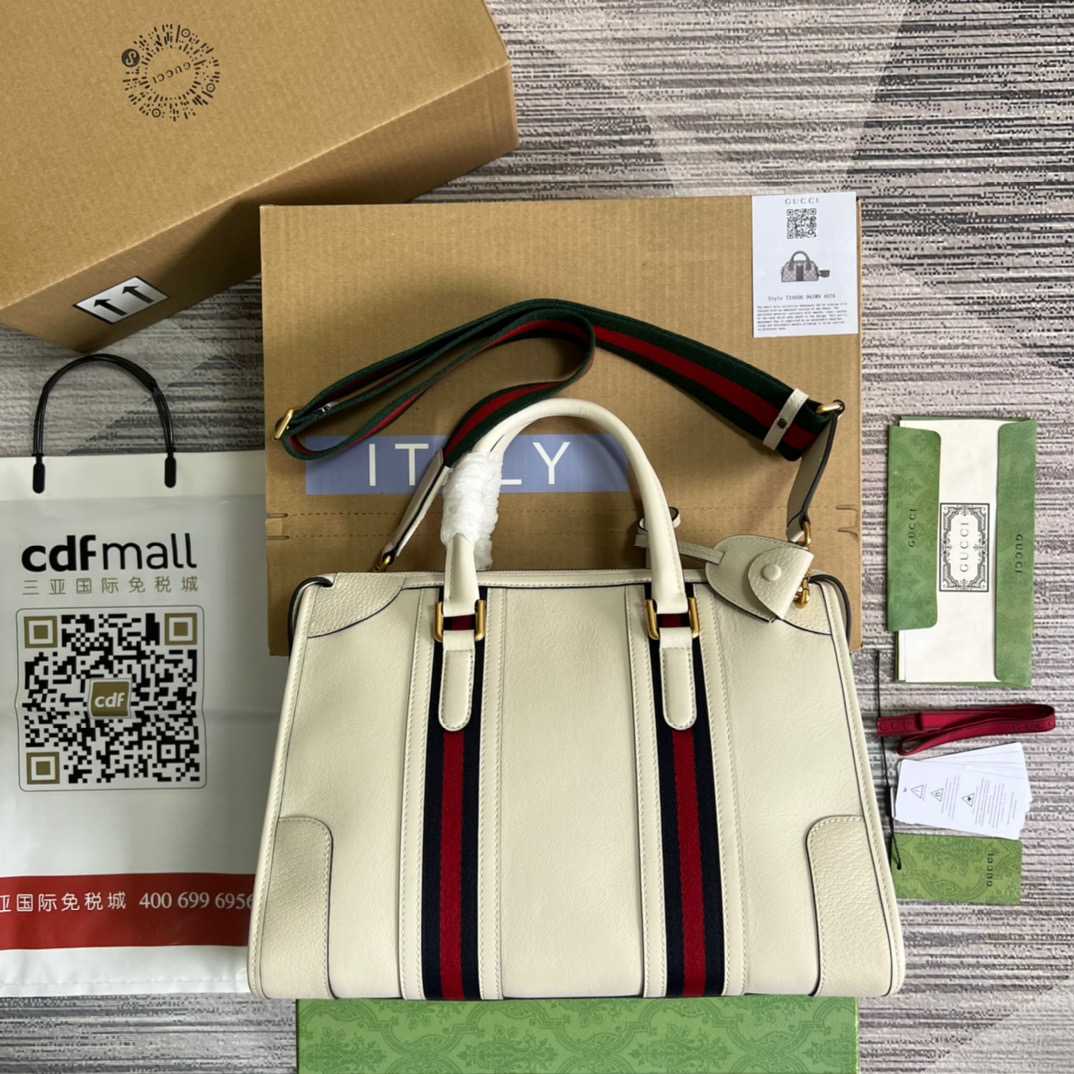 Gvc*1 Double G-Detailed Smooth Medium Handbag White For Men 13.3 in/ 34 cm