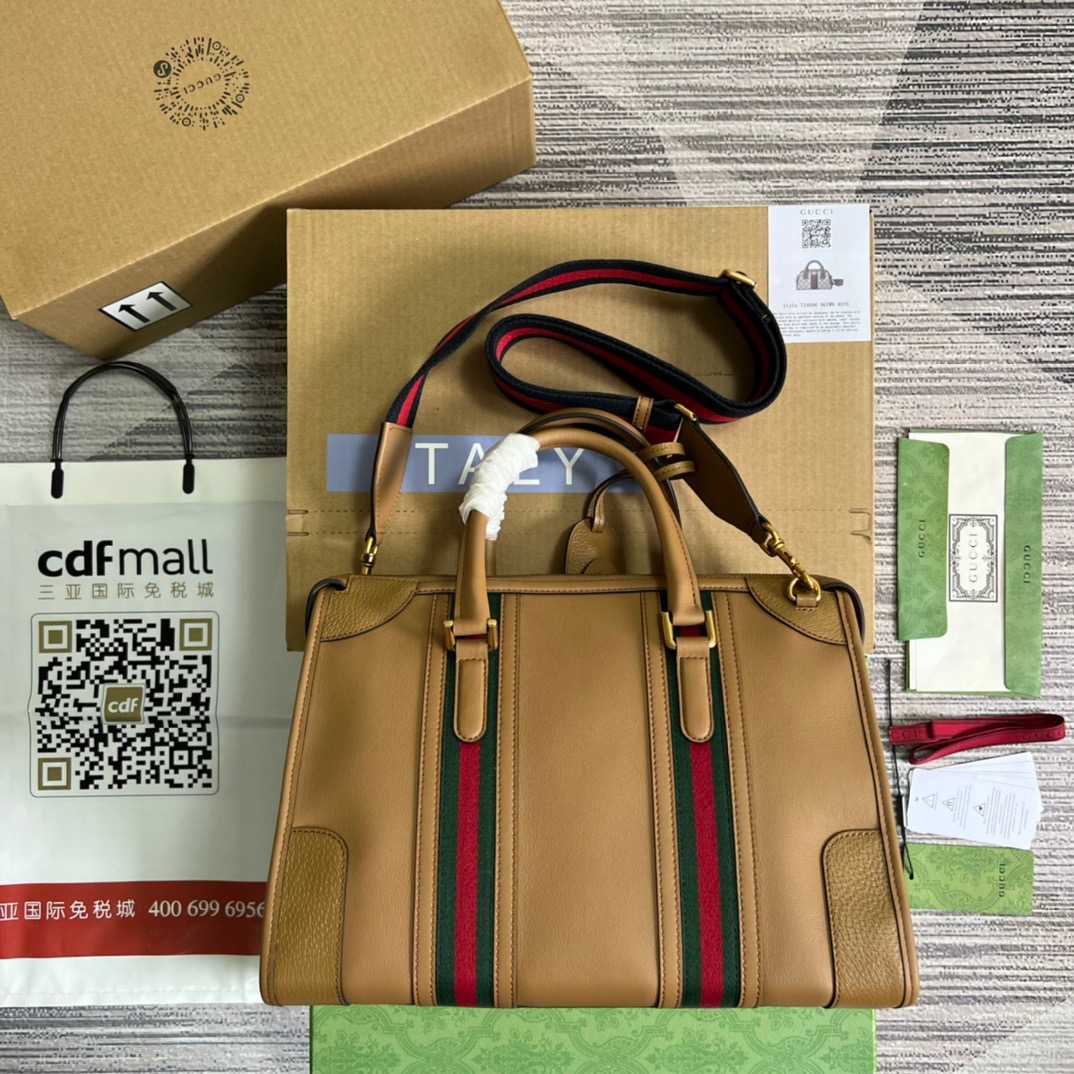 Gvc*1 Double G-Detailed Smooth Medium Handbag Brown For Men 13.3 in/ 34 cm