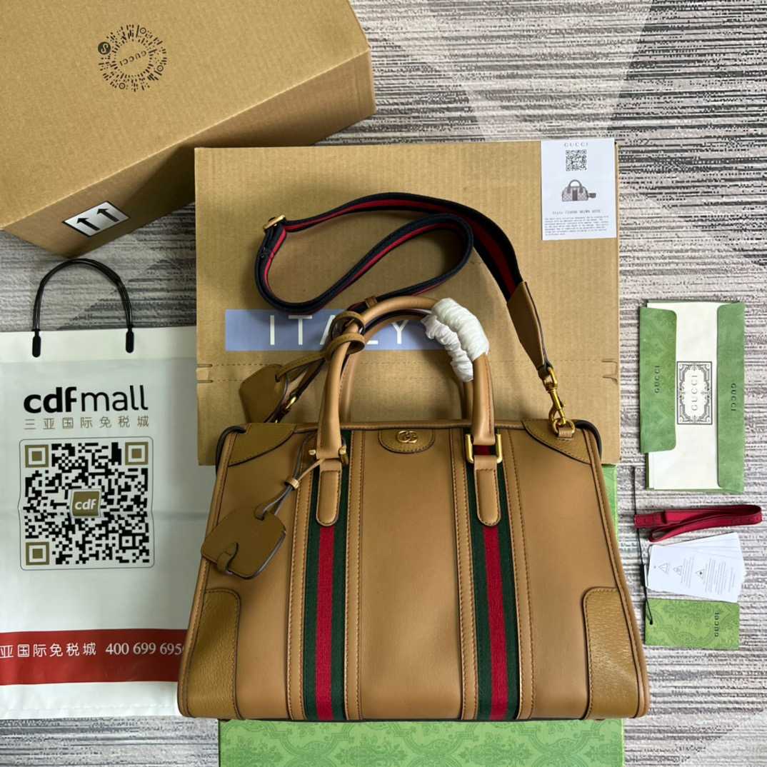 Gvc*1 Double G-Detailed Smooth Medium Handbag Brown For Men 13.3 in/ 34 cm