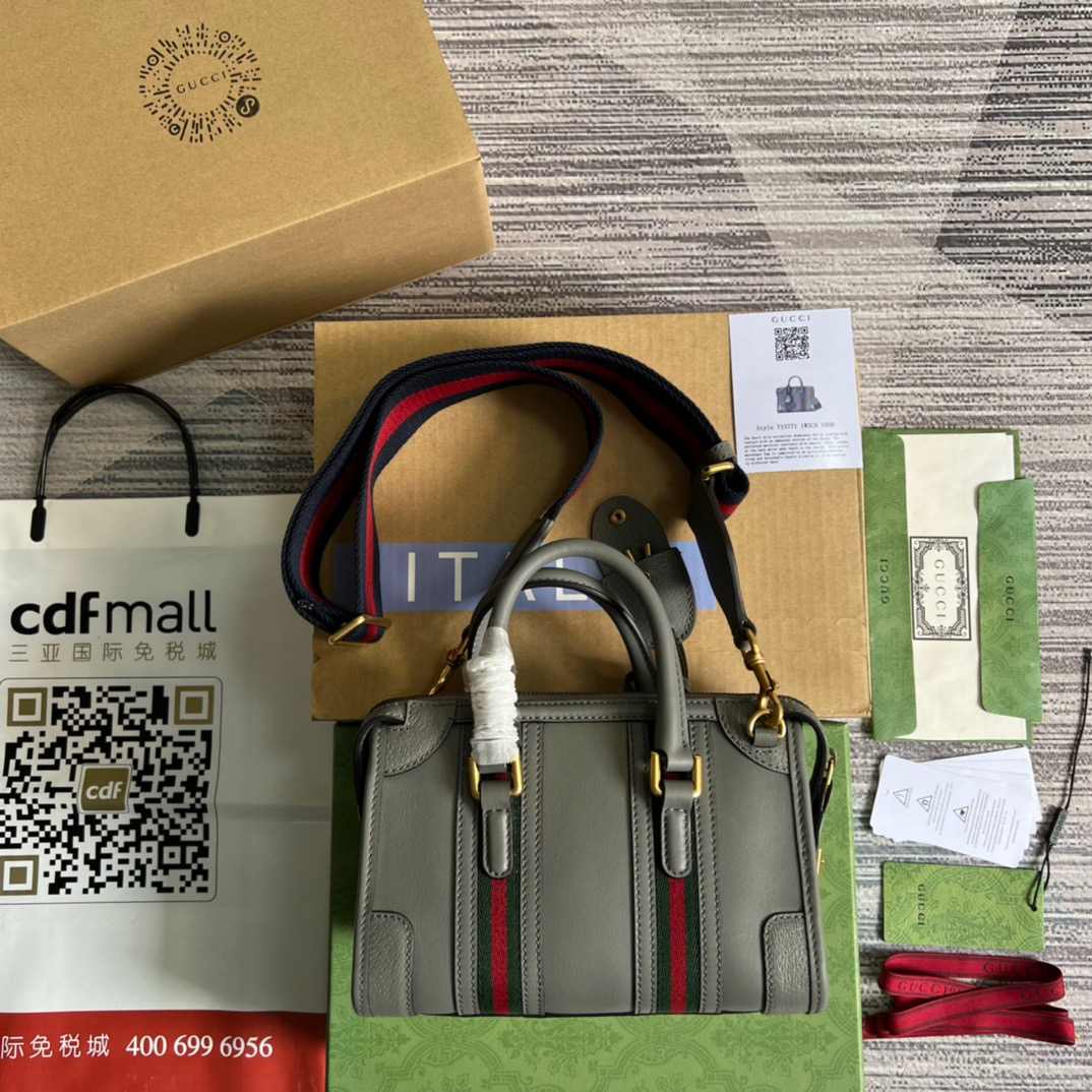 Gvc*1 Double G-Detailed Smooth Mini Handbag White/Grey/Brown For Men 8.6 in/ 22 cm