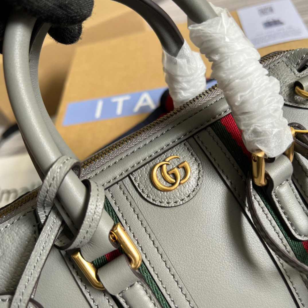 Gvc*1 Double G-Detailed Smooth Mini Handbag White/Grey/Brown For Men 8.6 in/ 22 cm