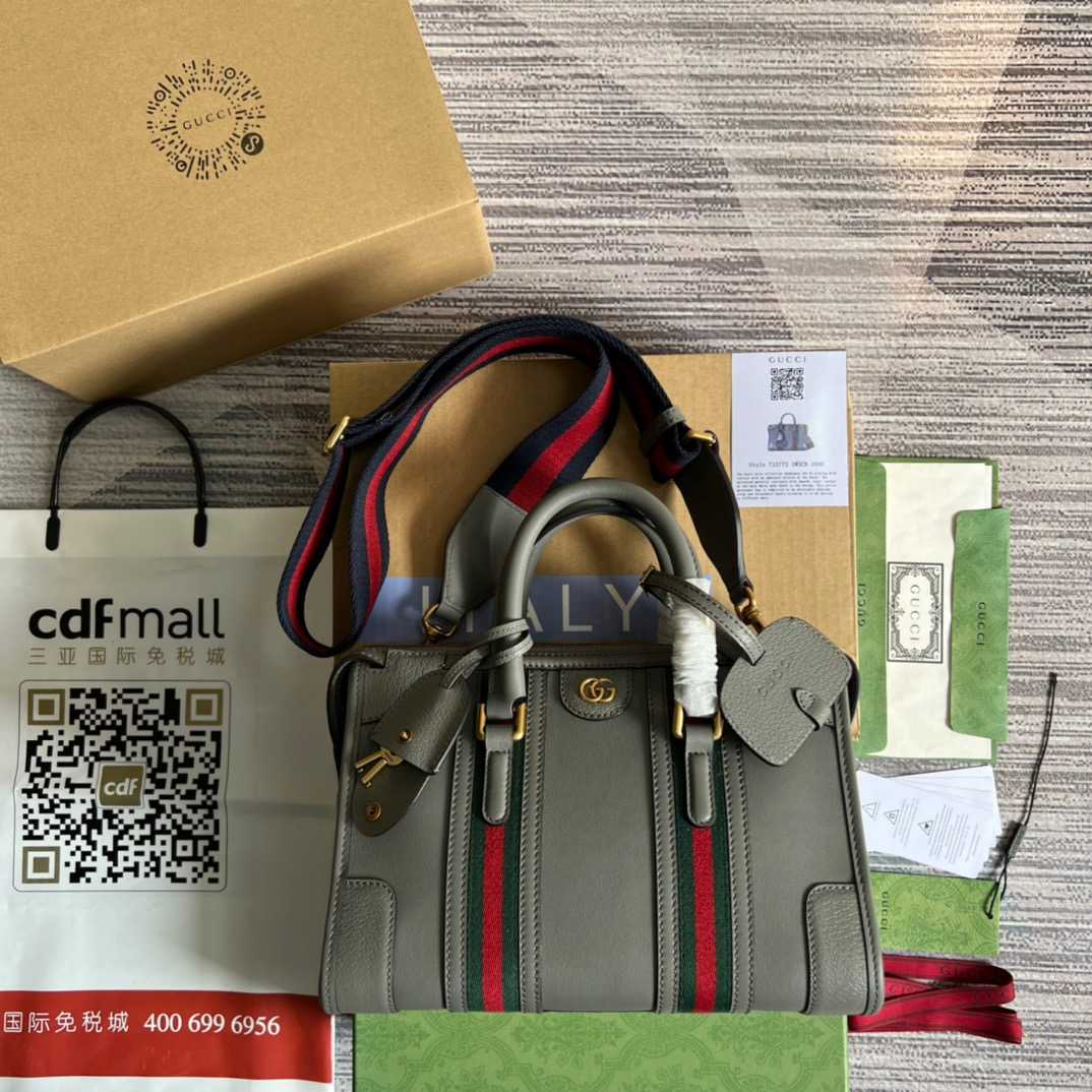 Gvc*1 Double G-Detailed Smooth Small Handbag White/Grey/Brown For Men 10.6 in/ 27 cm