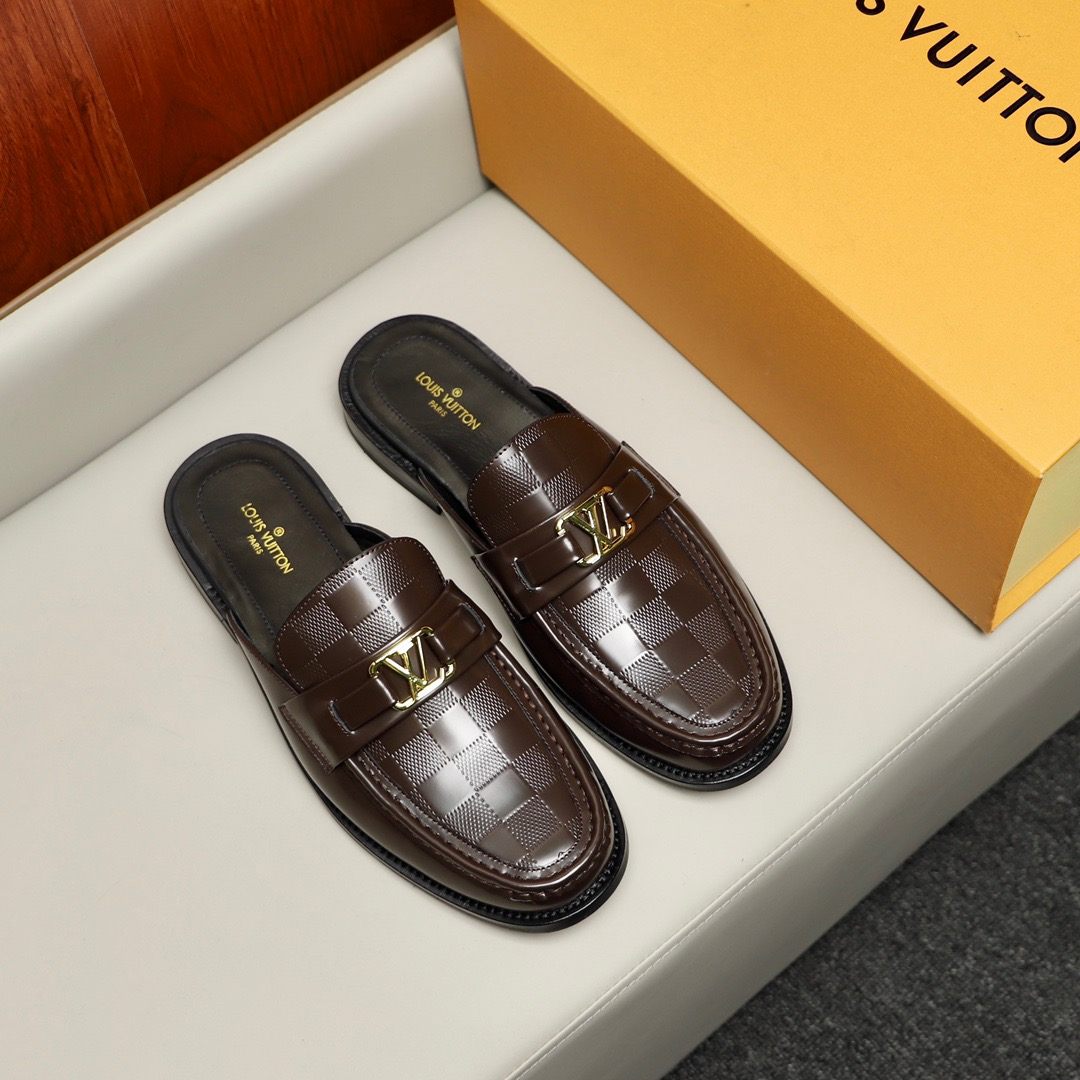 L0vis Vvtt0n Major Open Back With Square Pattern Loafer Brown For Men