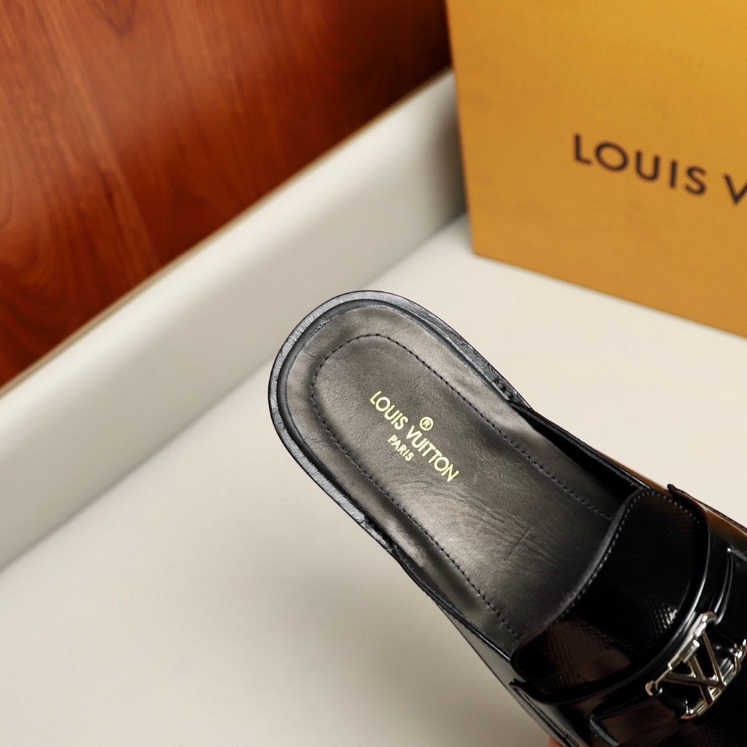 L0vis Vvtt0n Major Open Back With Square Pattern Loafer Black For Men