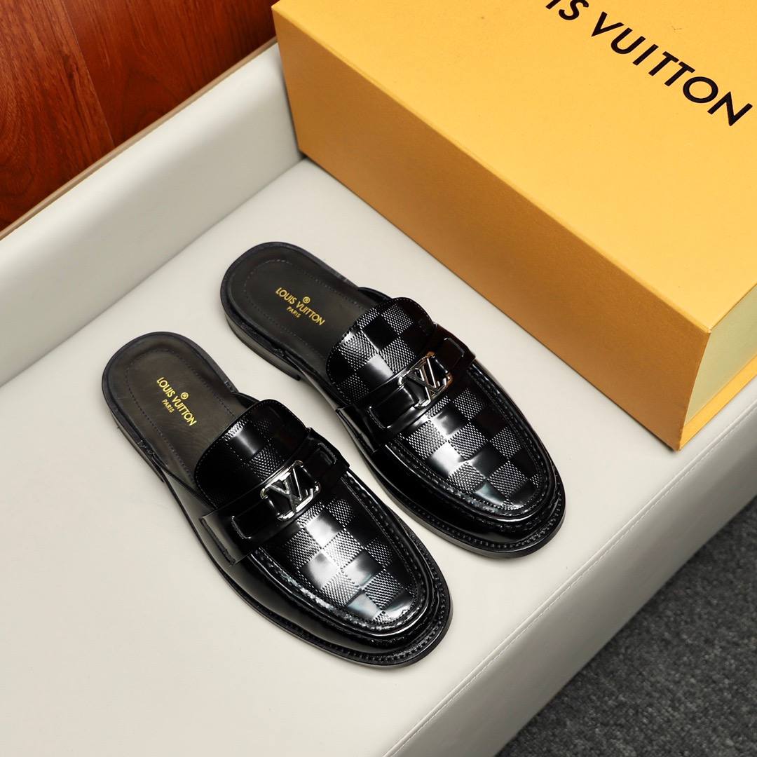 L0vis Vvtt0n Major Open Back With Square Pattern Loafer Black For Men