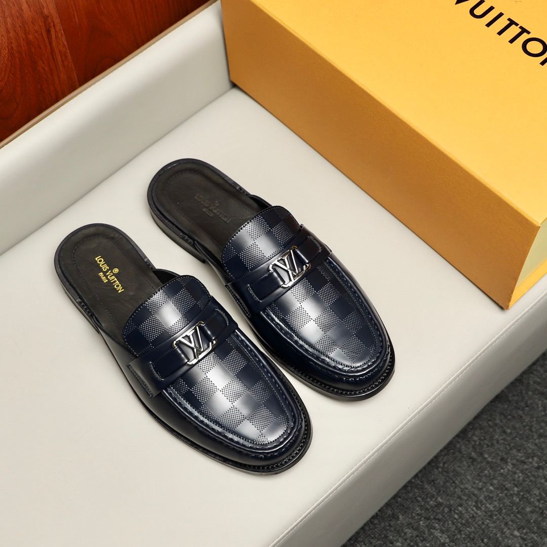 L0vis Vvtt0n Major Open Back With Square Pattern Loafer Dark Blue For Men