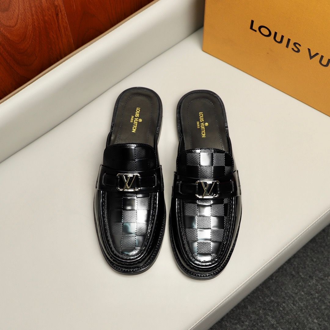 L0vis Vvtt0n Major Open Back With Square Pattern Loafer Black For Men