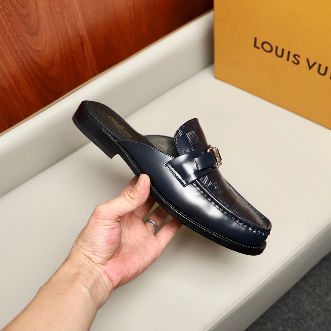 L0vis Vvtt0n Major Open Back With Square Pattern Loafer Dark Blue For Men