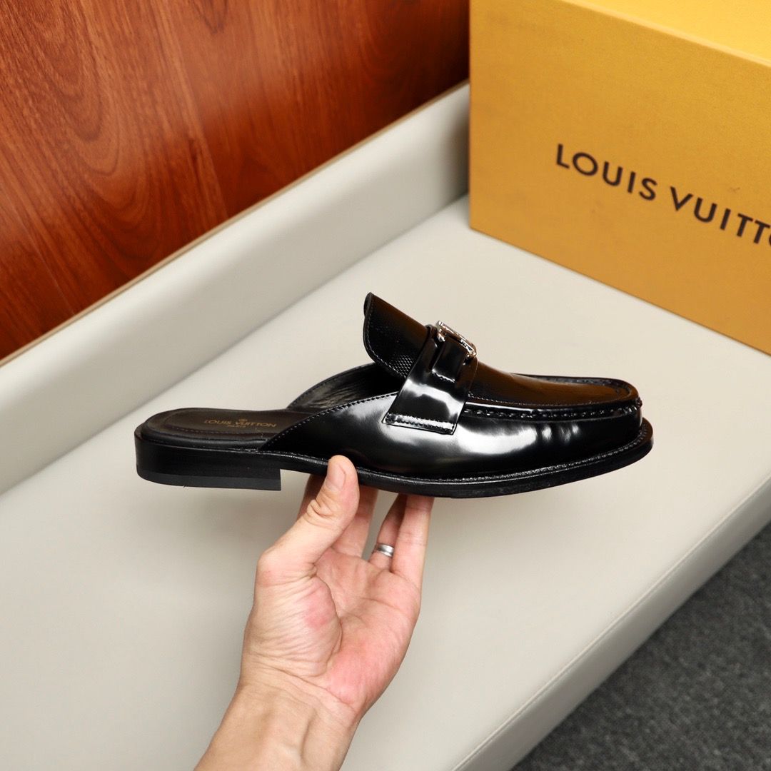 L0vis Vvtt0n Major Open Back With Square Pattern Loafer Black For Men