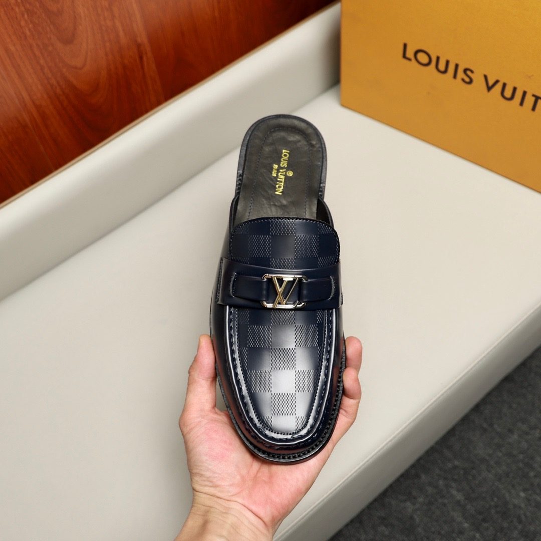 L0vis Vvtt0n Major Open Back With Square Pattern Loafer Dark Blue For Men