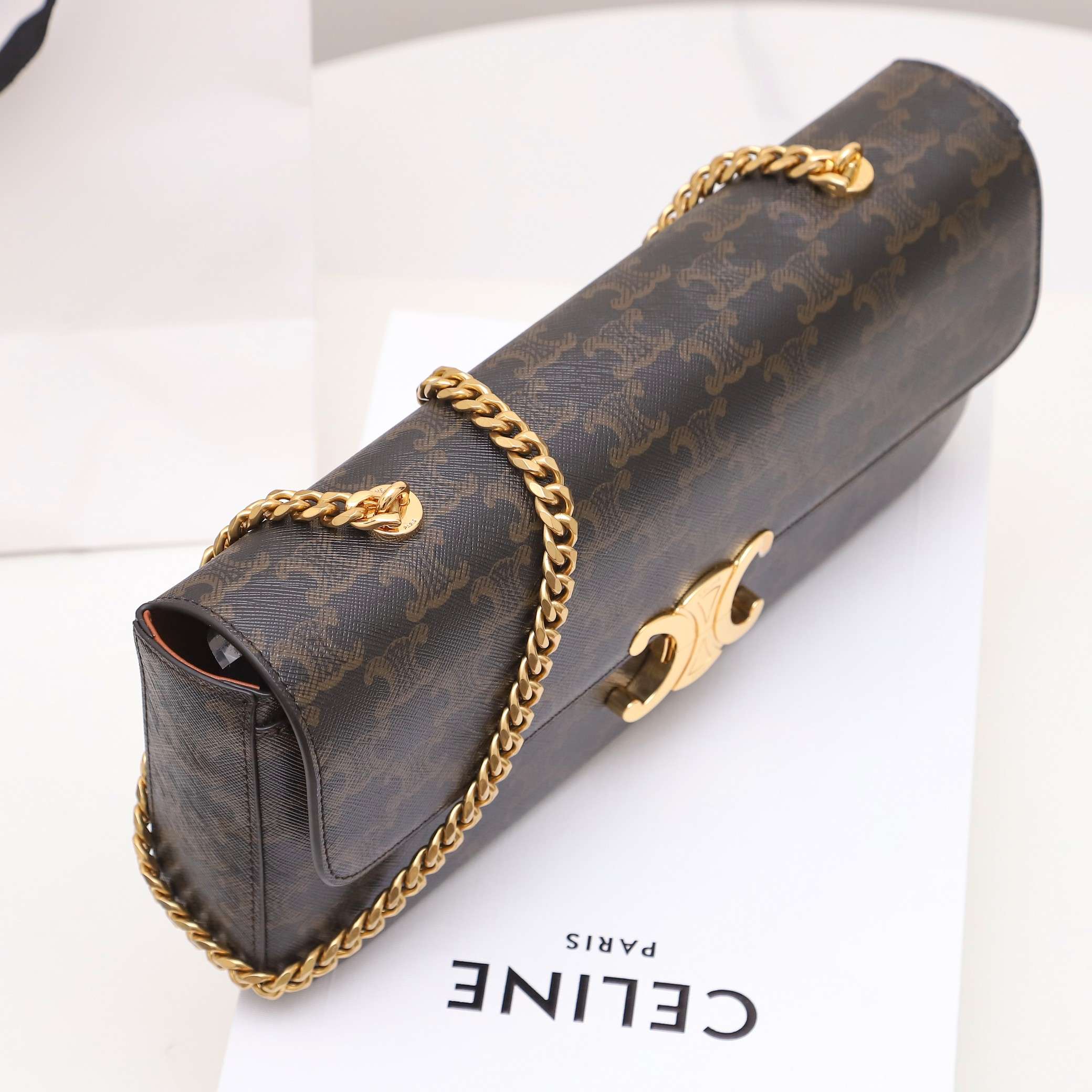 Ce1i*e Chain Shoulder Bag Brown For Women 13in/33cm