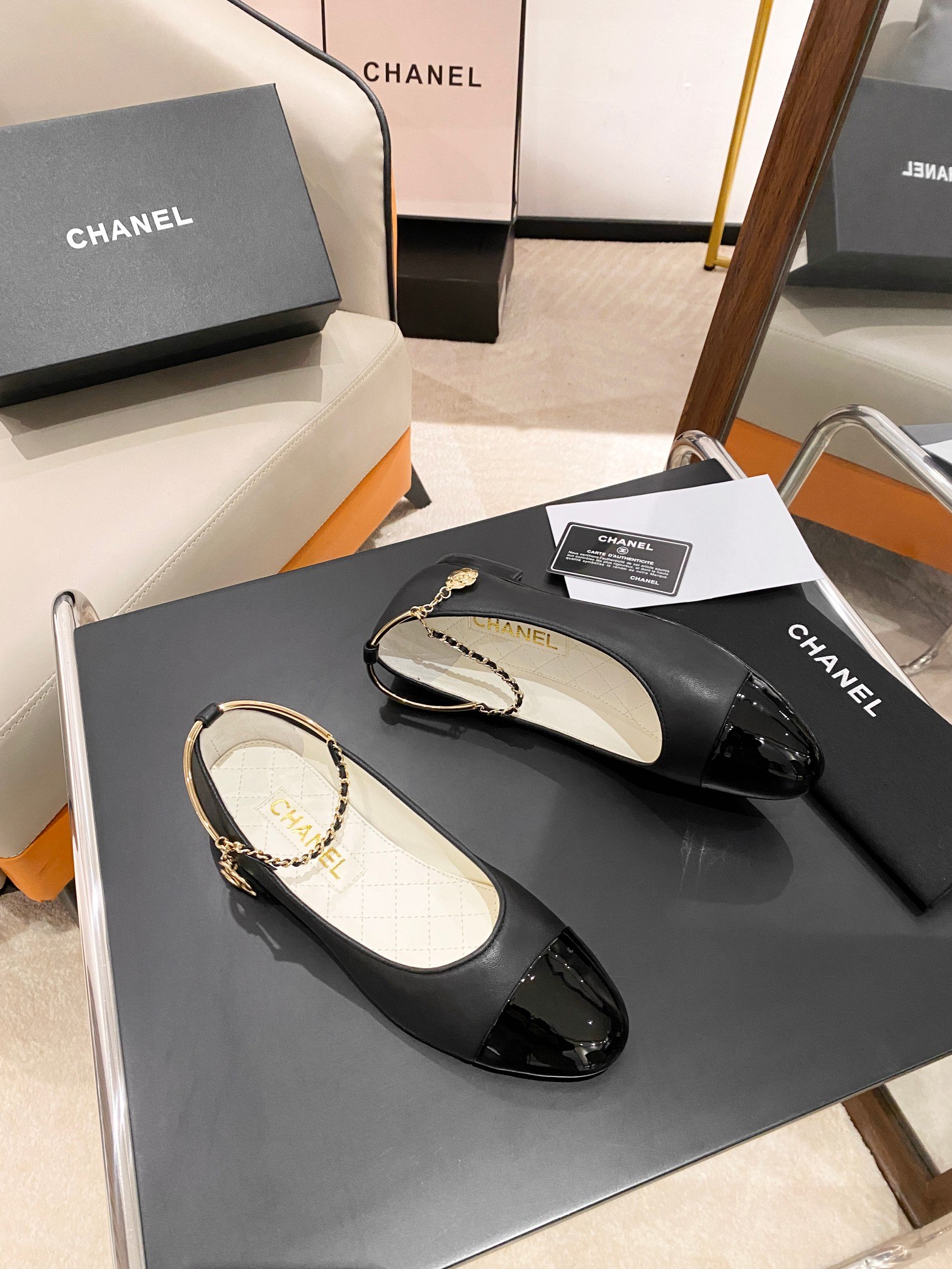 Ch**el Ballerina Logo Shoes Black For Women