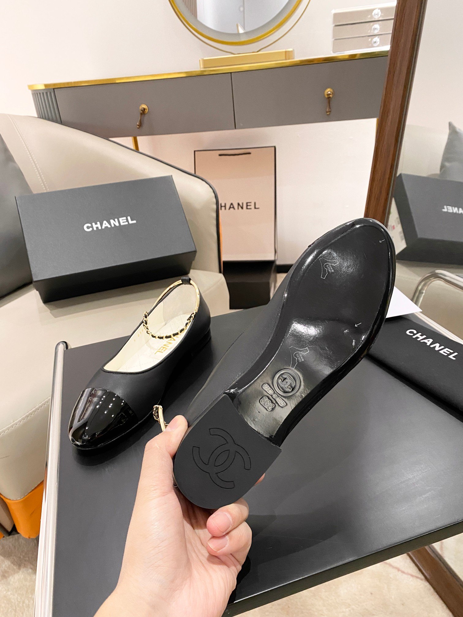 Ch**el Ballerina Logo Shoes Black For Women