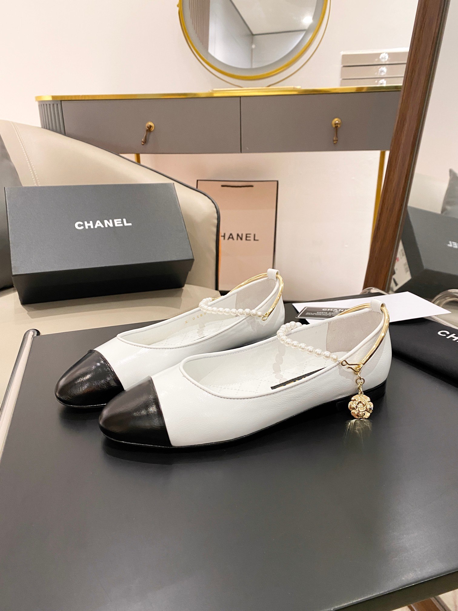 Ch**el Ballerina Logo Shoes White For Women