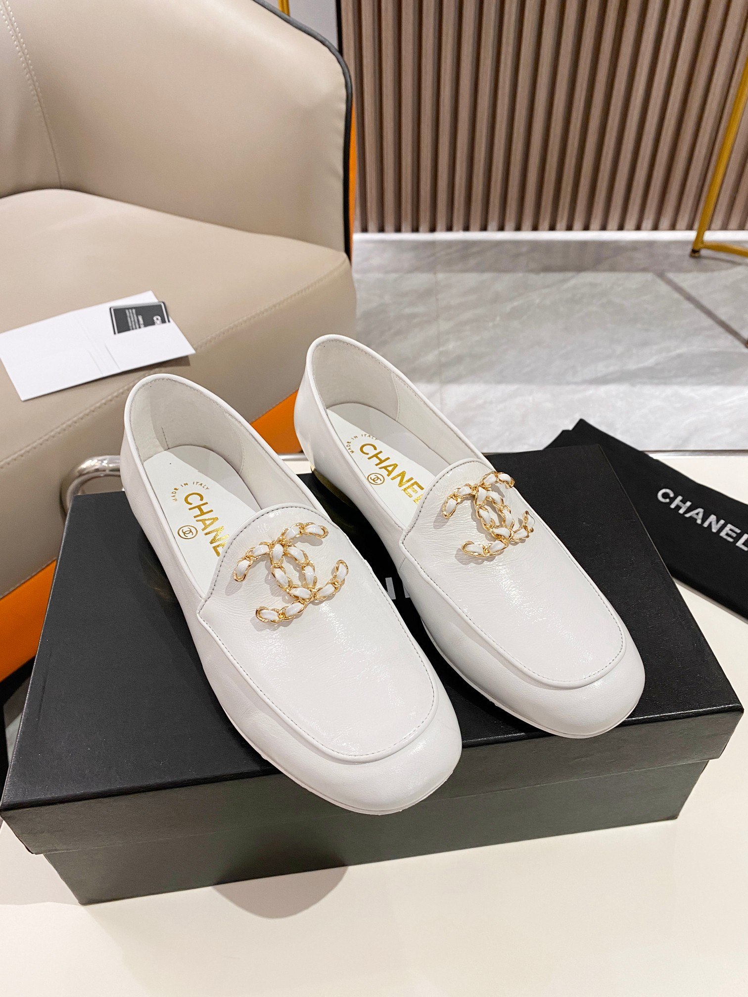 Ch**el Colorful Double C Logo Loafers White For Women