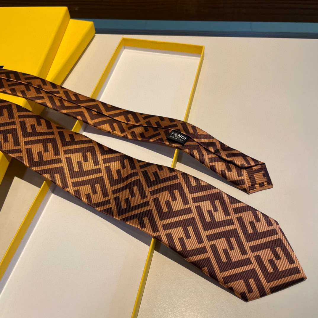 F**di Tie Silk Necktie Brown For Men