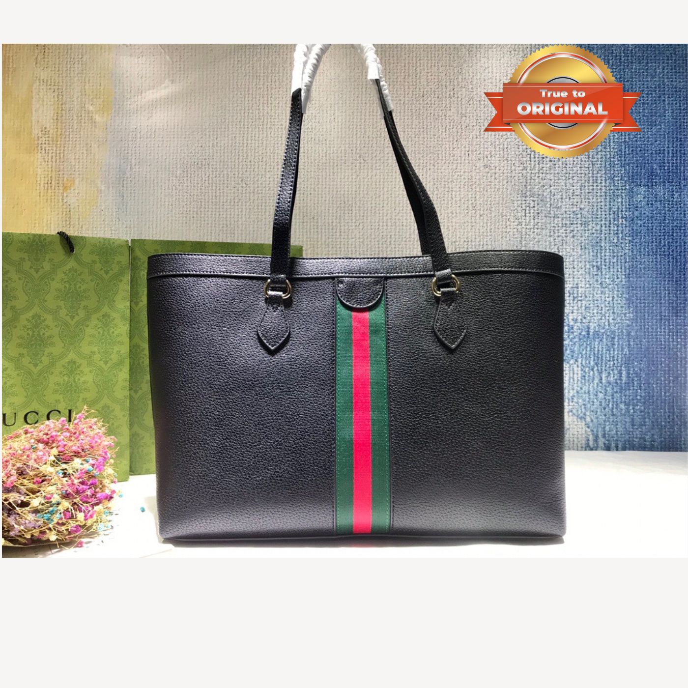 [True-to-ORIGINAL] Gvc*1 Ophidia Medium Tote Black For Women 15in/38cm GG 631685 CWG1A 1060