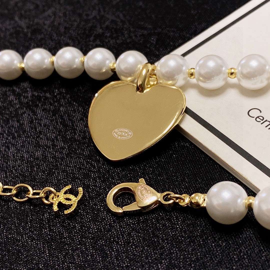 Ch**el Double C Pearl Love Necklace White For Women