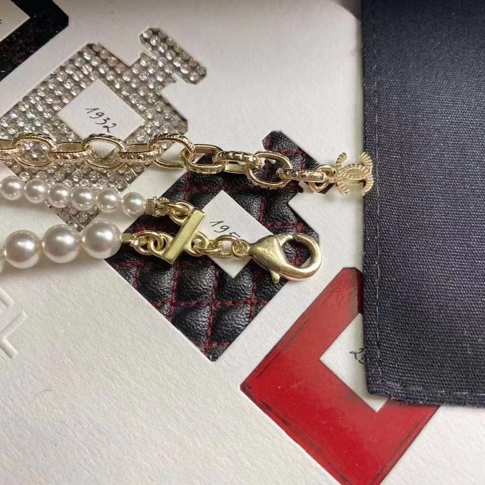 Ch**el Double Pearl Crown Necklace White For Women