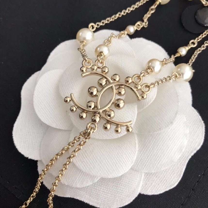 Ch**el Pearl CC Necklace Gold For Women