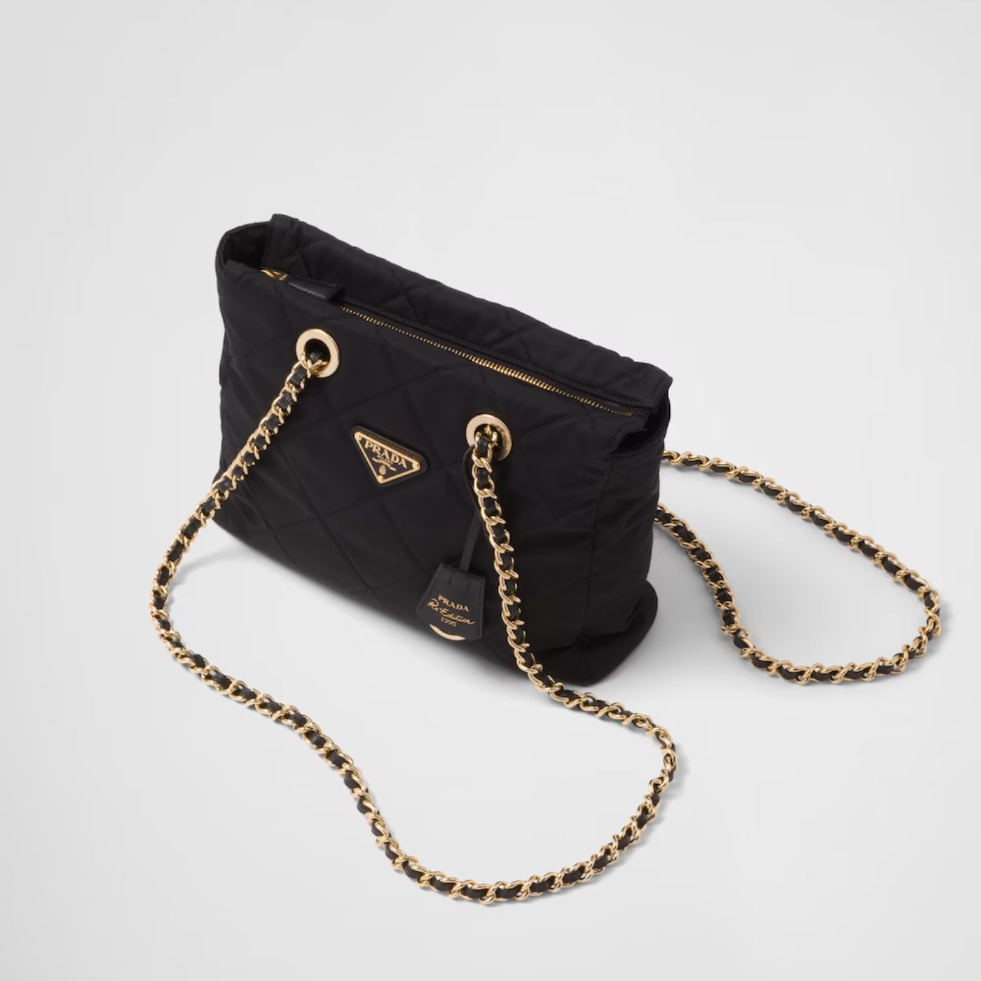 Pra*a Re-Edition 1995 Chaîne Re-Nylon Tote Black Bag For Women 1BG468_2AOS_F0002_V_COO- 25 Cm/ 9.8 Inches