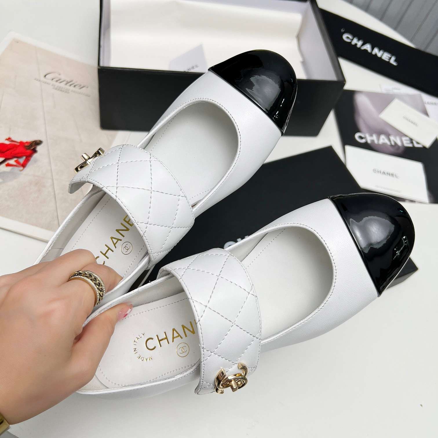 Ch**el Logo CC Mary Jane White For Women