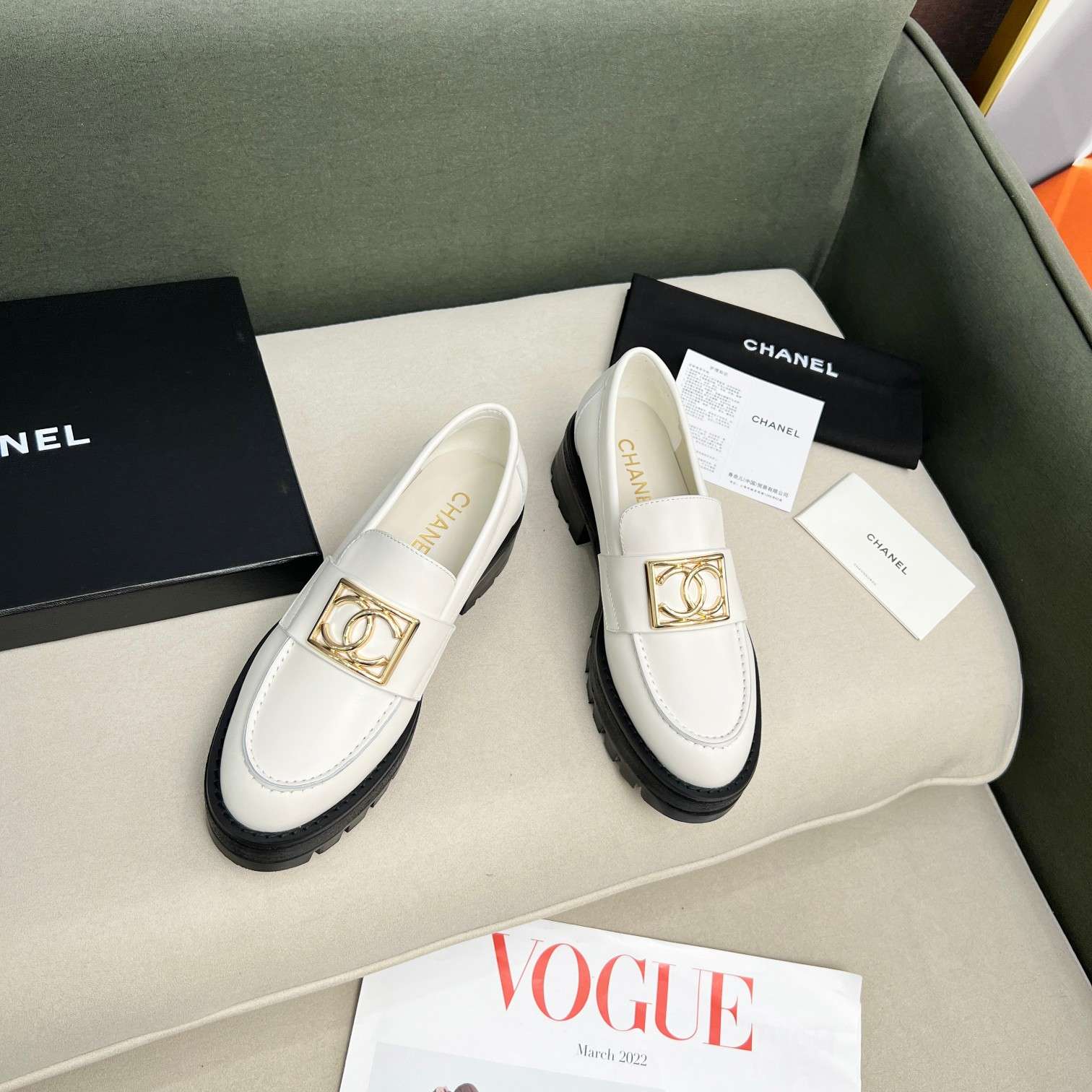 Ch**el Romance CC Embellished Loafers White For Women