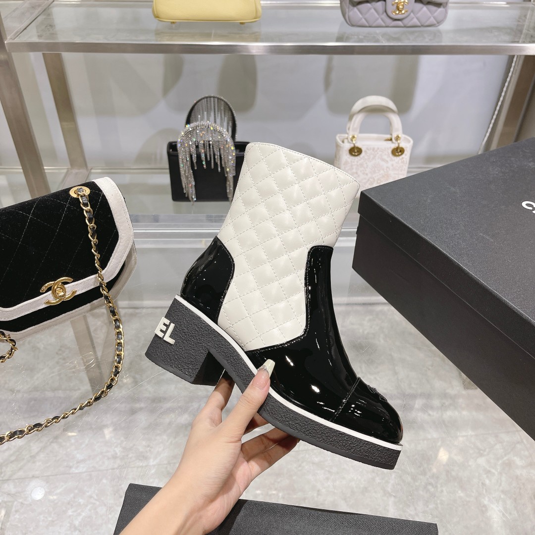 Ch**el Short Boots Black/White For Women