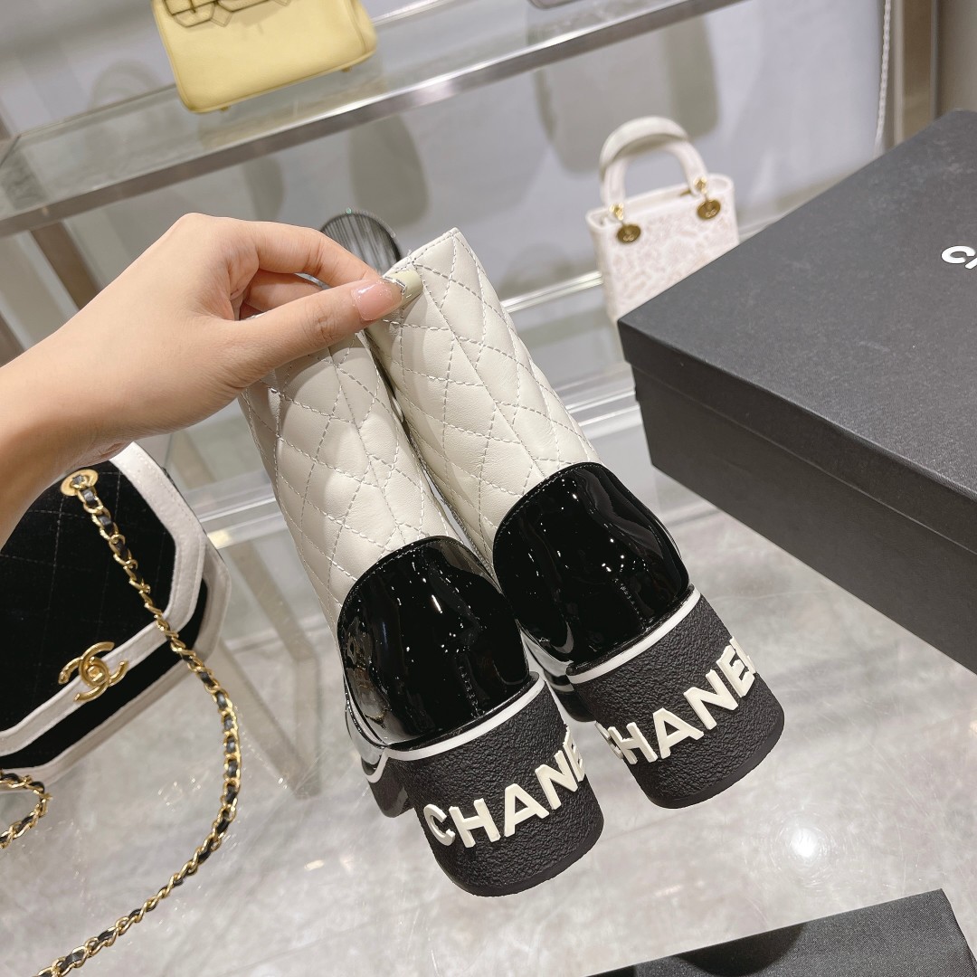 Ch**el Short Boots Black/White For Women